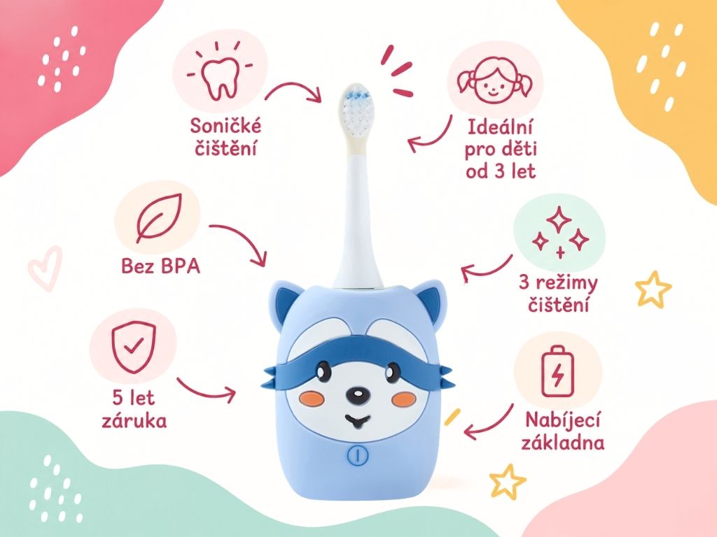 Dětský sonický elektrický kartáček Zoo Toothbrush Raccoon (6)